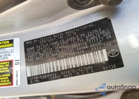 2020 Toyota Camry Le from USA, damaged, VIN 4T1L11AK7LU881479